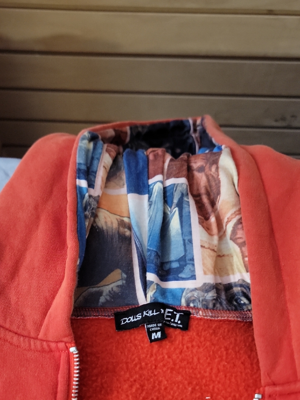 Dolls Kill Red Hooded Sweatshirt with Graphic Lined Hood